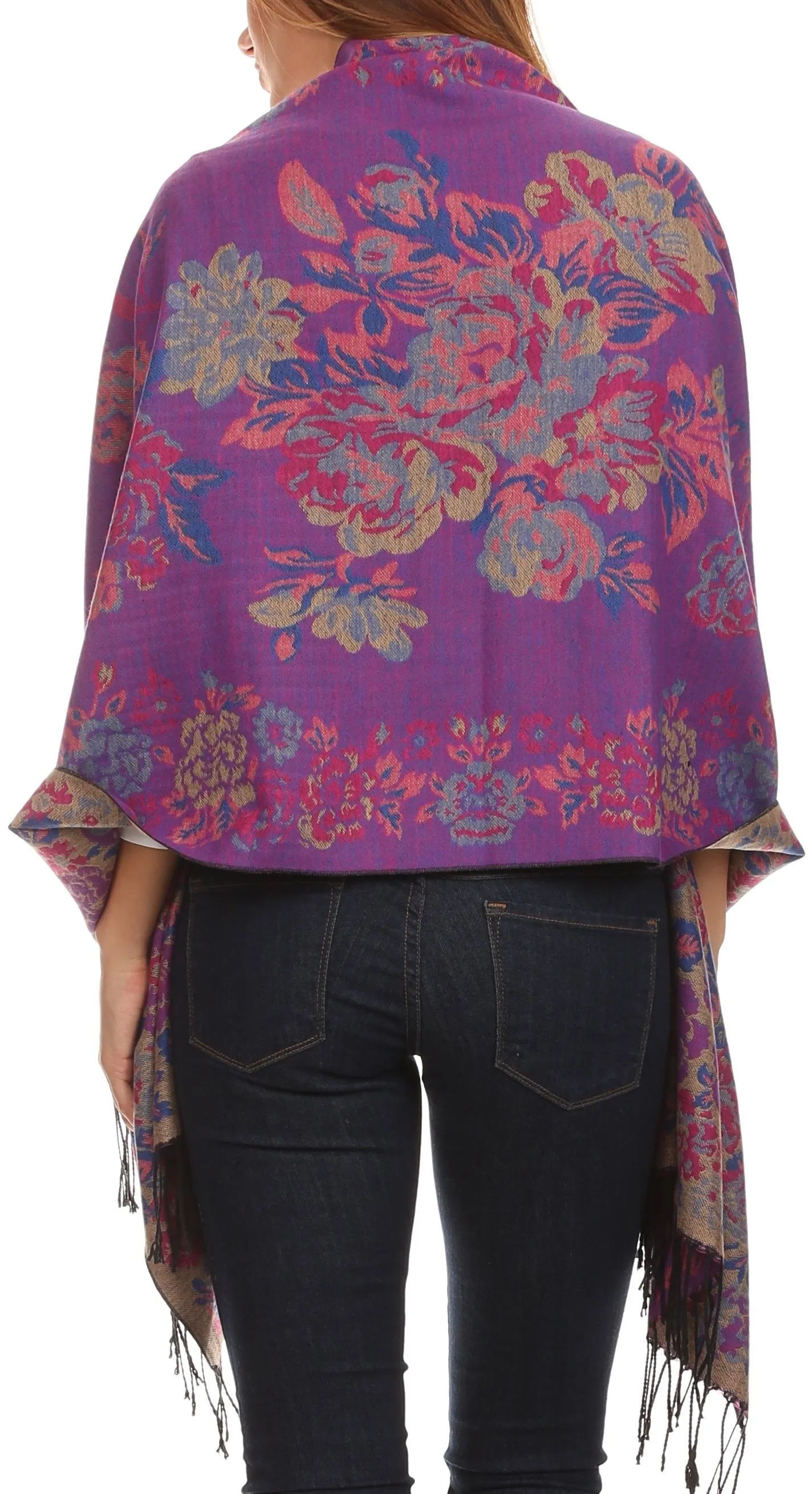 Sakkas Ontario double layer floral Pashmina/ Shawl/ Wrap/ Stole with fringe