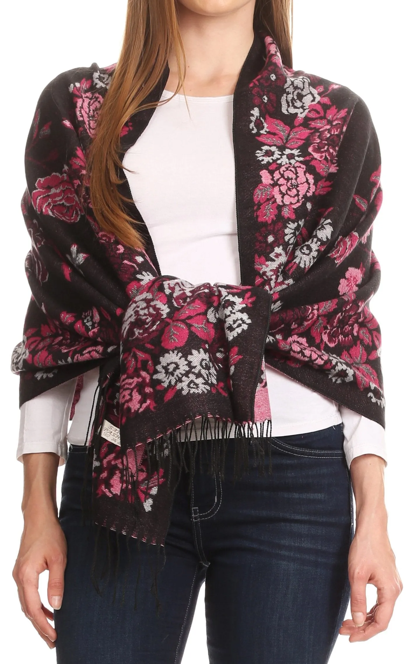 Sakkas Ontario double layer floral Pashmina/ Shawl/ Wrap/ Stole with fringe