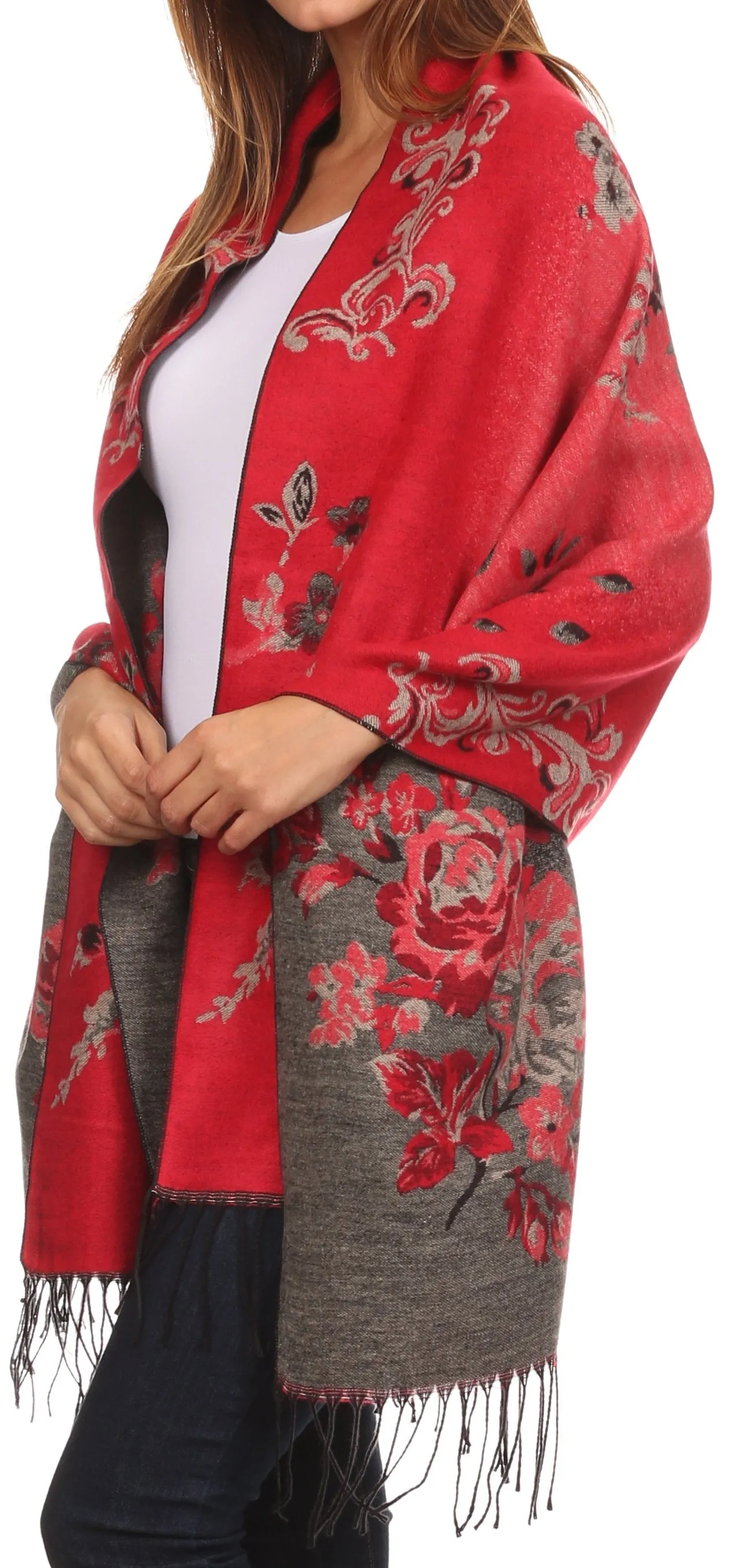 Sakkas Ontario double layer floral Pashmina/ Shawl/ Wrap/ Stole with fringe