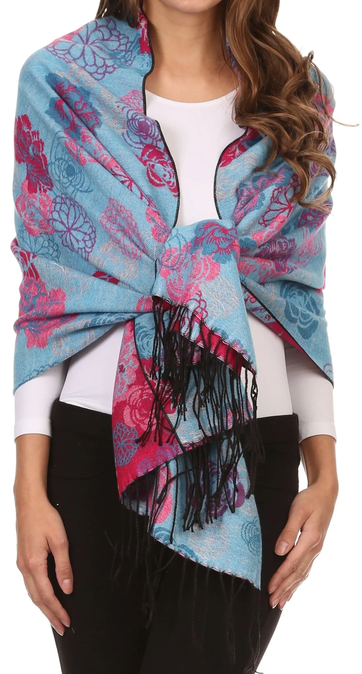 Sakkas Ontario double layer floral Pashmina/ Shawl/ Wrap/ Stole with fringe