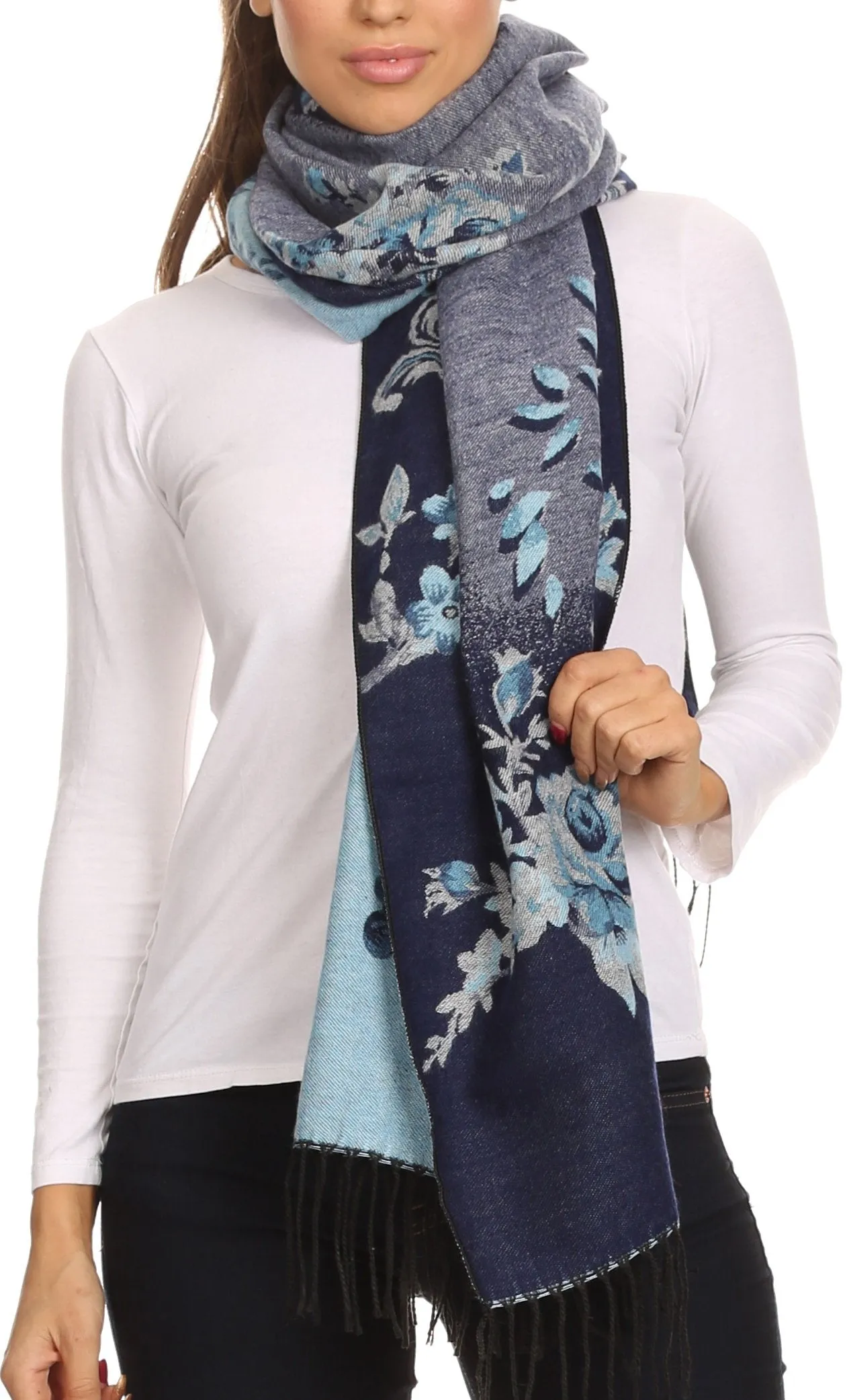 Sakkas Ontario double layer floral Pashmina/ Shawl/ Wrap/ Stole with fringe