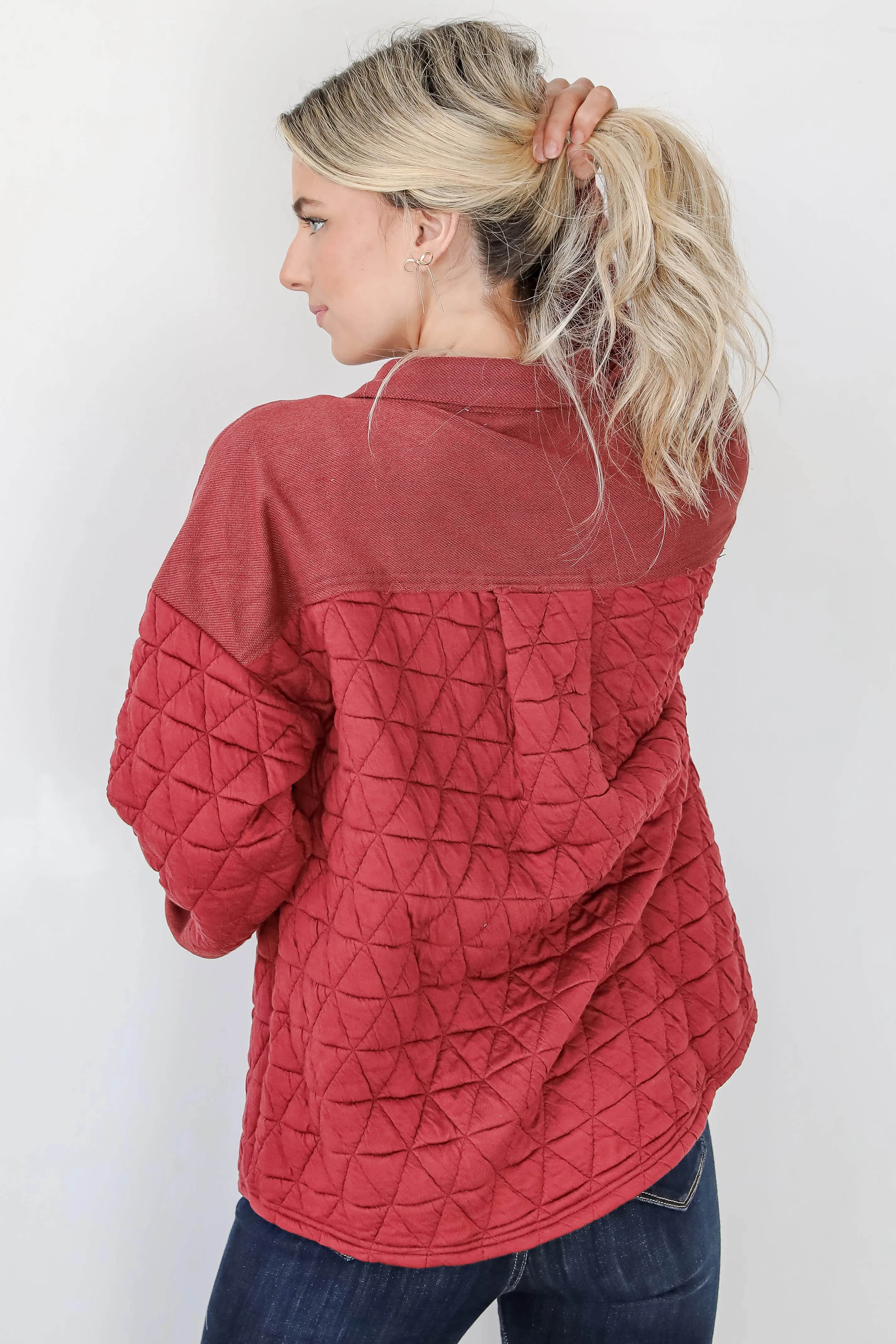 Seasonal Cuteness Brick Quilted Shacket - DOORBUSTER