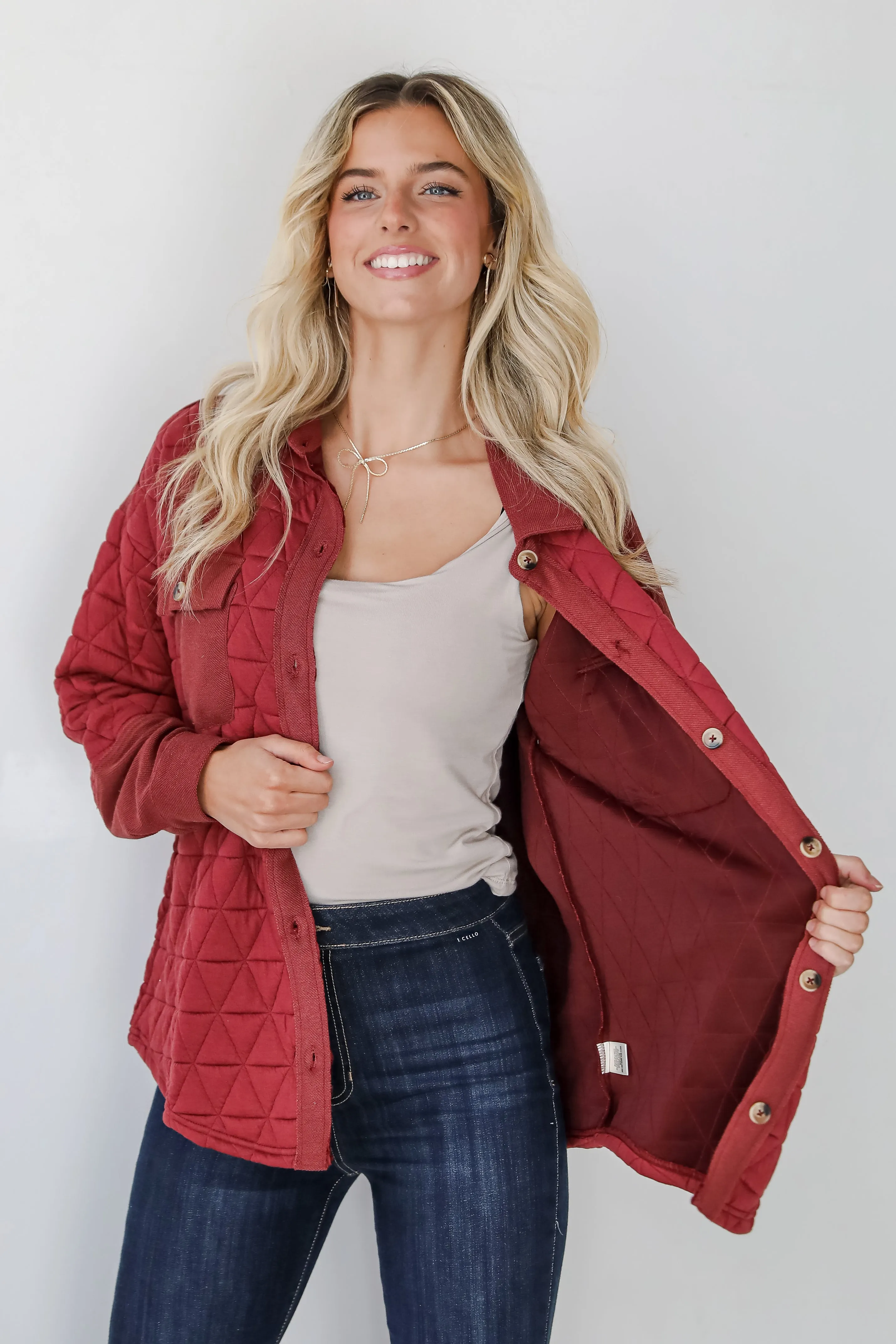 Seasonal Cuteness Brick Quilted Shacket - DOORBUSTER