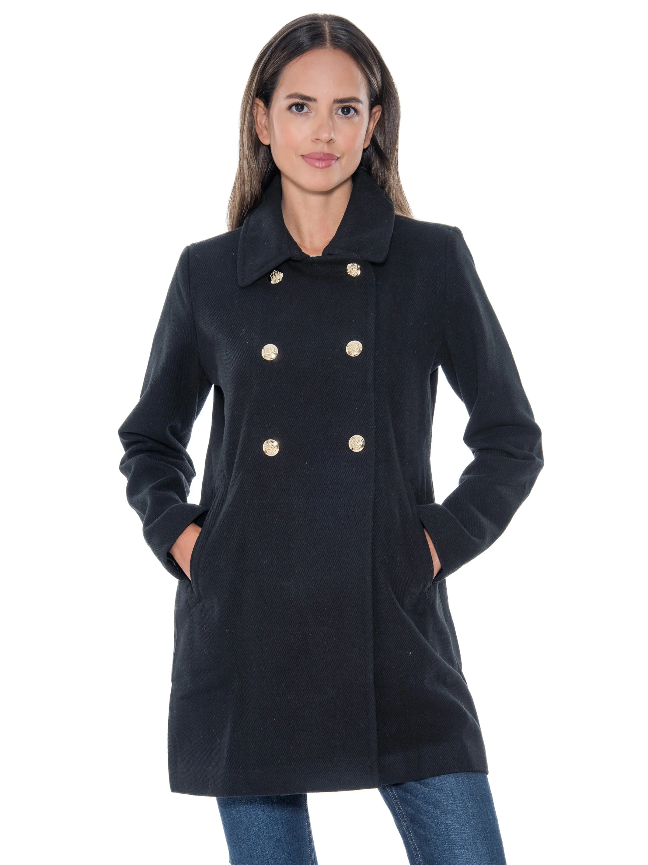 Sebby Collection Double Breasted Military Walking Coat