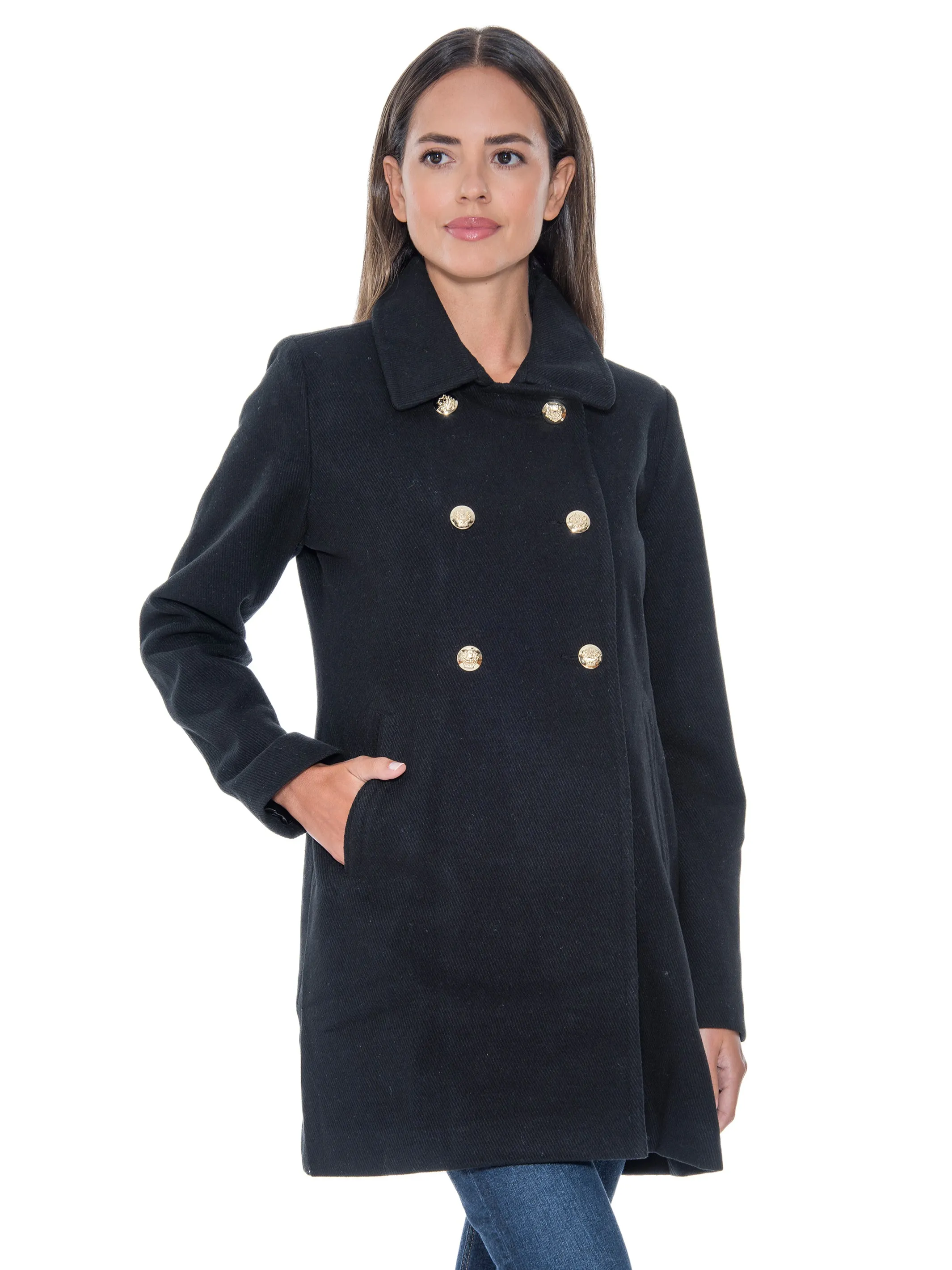 Sebby Collection Double Breasted Military Walking Coat