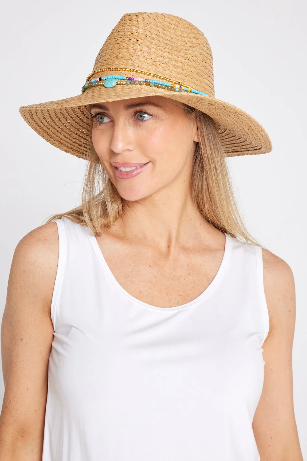 Seminyak Beaded Straw Hat - Tan