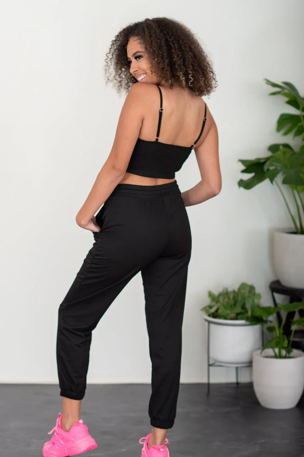 SHOPIRISBASIC Let's Do This Bustier and Joggers Lounge Set in Black