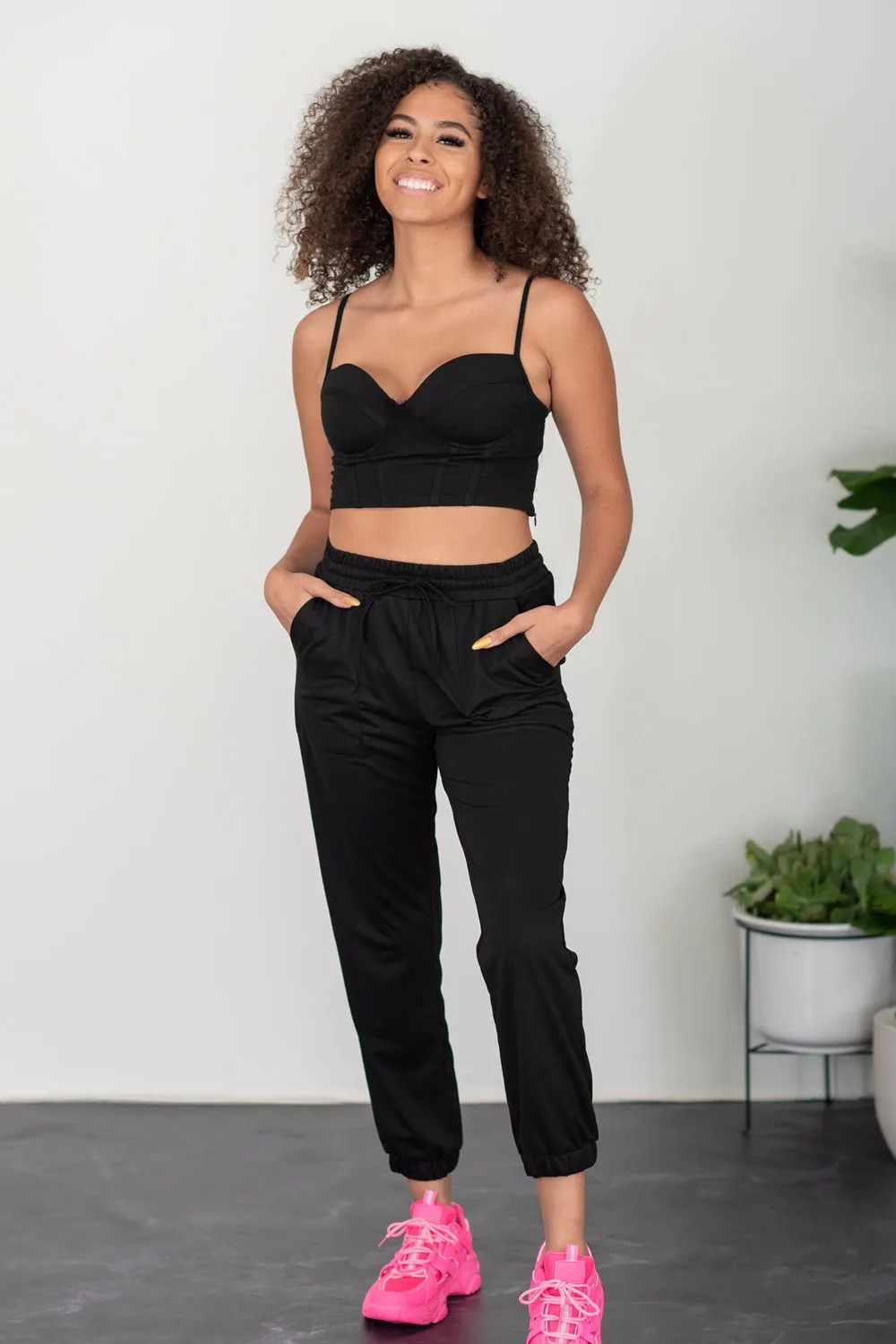 SHOPIRISBASIC Let's Do This Bustier and Joggers Lounge Set in Black