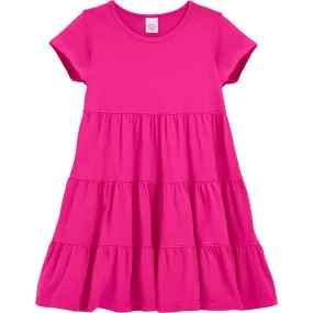 Short Sleeve Tiered Dress - Hot Pink