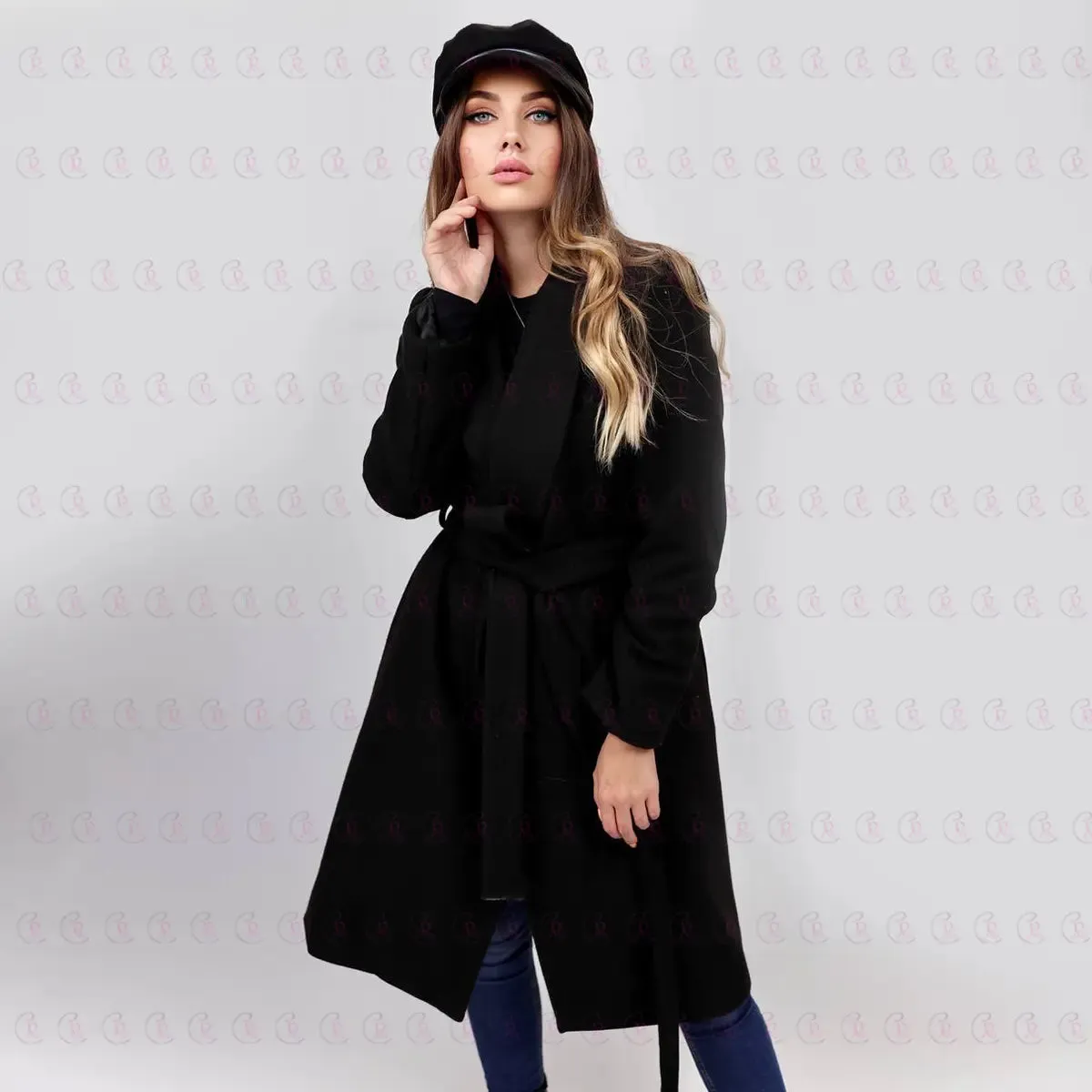 Simple Black Coat with Belt