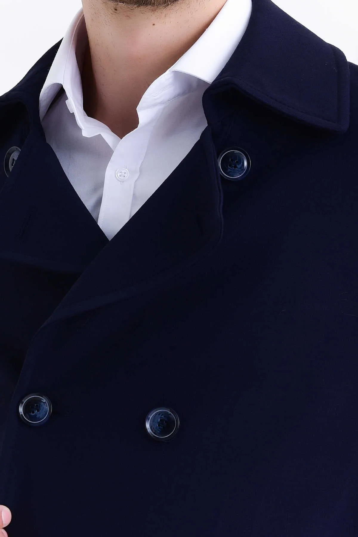 Slim Fit Notch Lapel Versus Wool Navy Long Coat, Navy