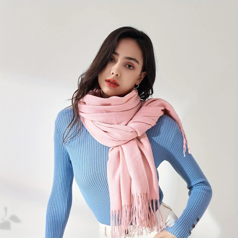 Soft Brushed Polyester Classic Scarf for Women - Warm and Cozy Cold Weather Accessory for Going Out - Imitation Cashmere Feel, Woven Craftsmanship, Inelastic, No Feathers, Perfect for Winter Wraps