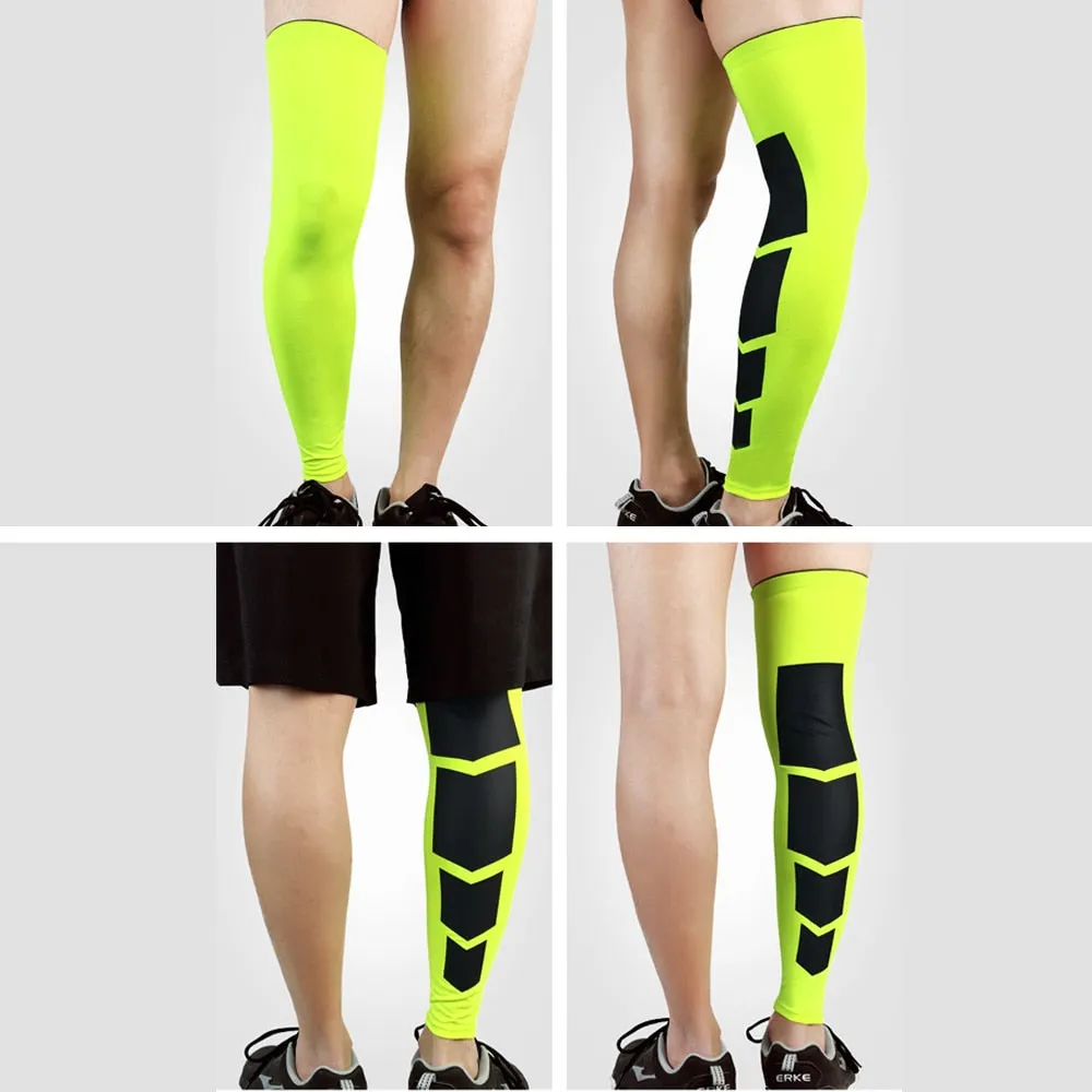 Sports Anti-slip Full Length Compression Leg Sleeves Calf Shin Splint Support Protector for Cycling Running Basketball Golf Sleeve