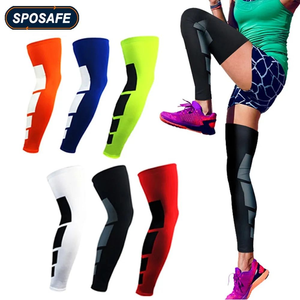 Sports Anti-slip Full Length Compression Leg Sleeves Calf Shin Splint Support Protector for Cycling Running Basketball Golf Sleeve