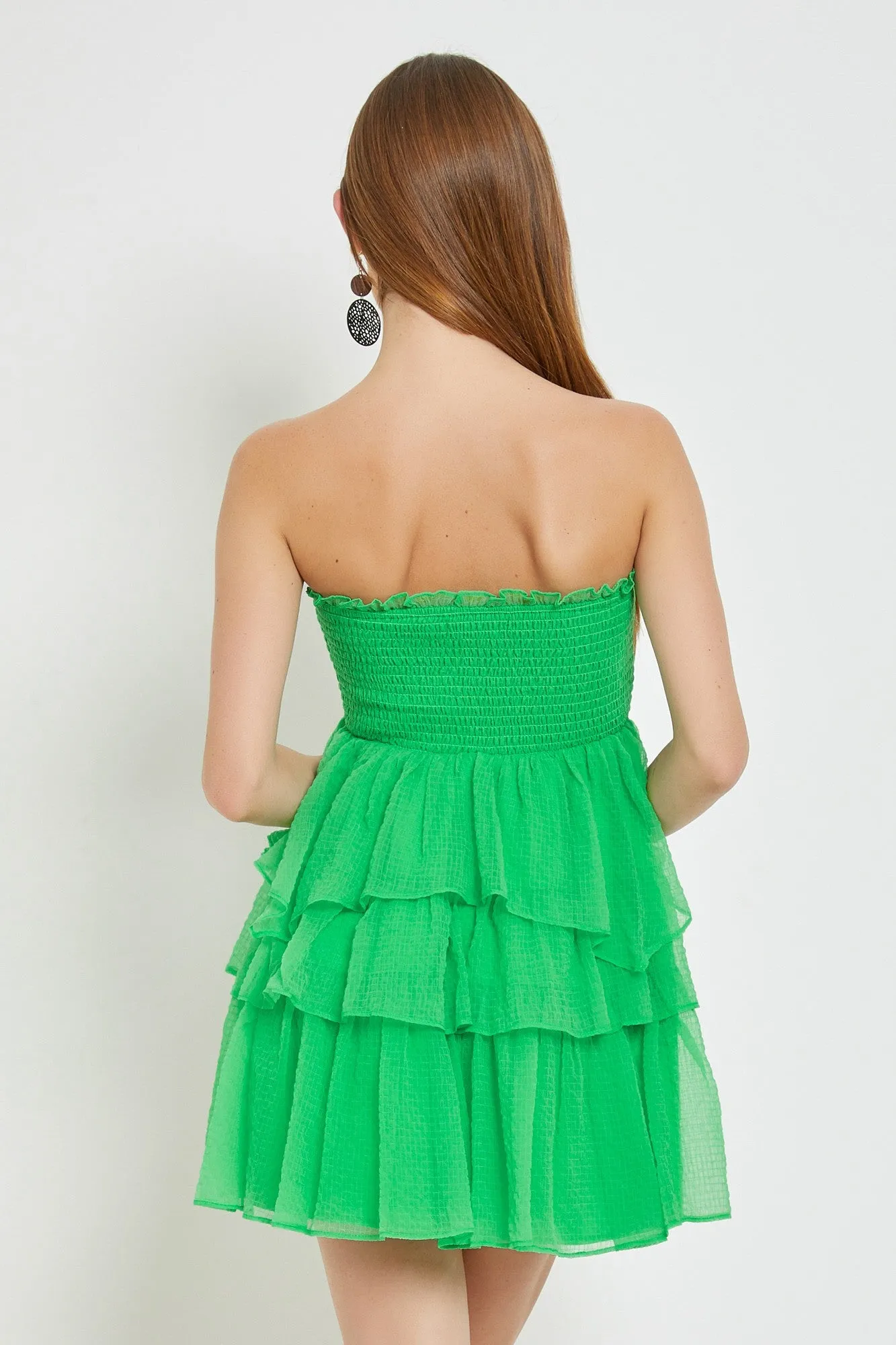 Strapless Drawstring Tiered Dress