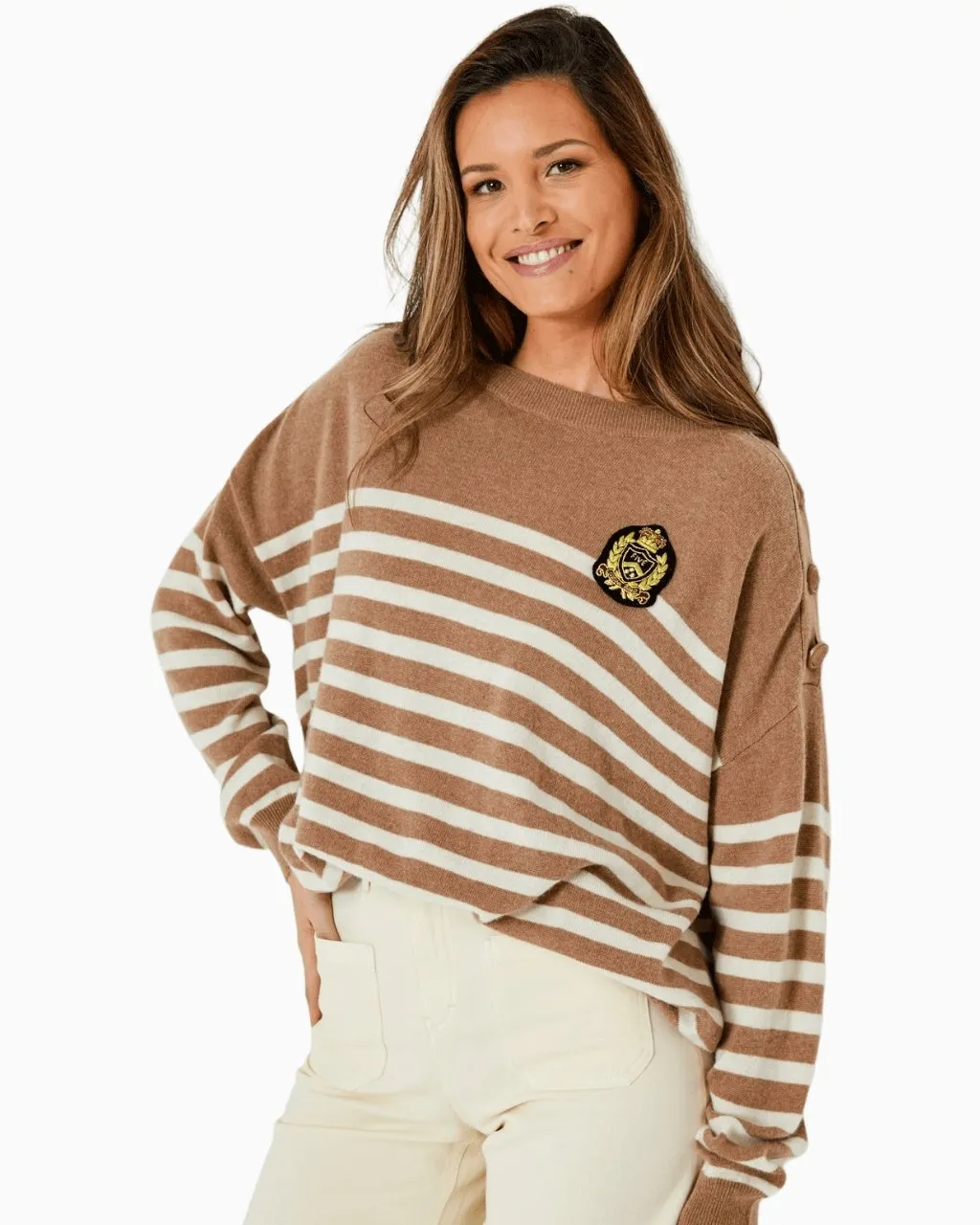 Striped Cashmere Sweater | Camel