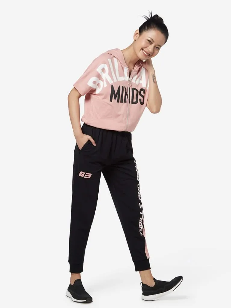 Studiofit Peach Text Print Hooded Crop Jacket