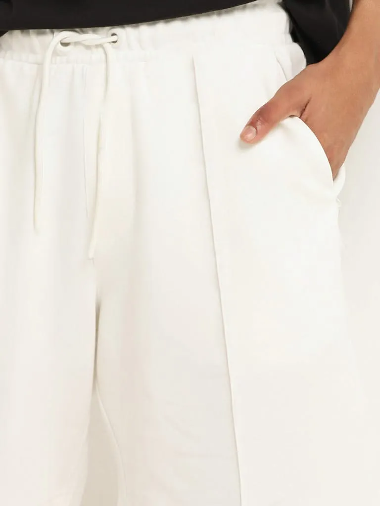 Studiofit Plain Off-White Cotton Blend Relaxed Fit Shorts