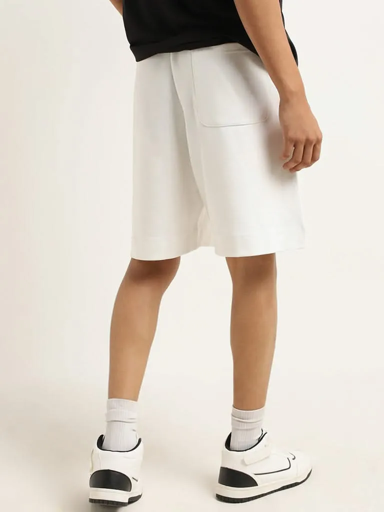 Studiofit Plain Off-White Cotton Blend Relaxed Fit Shorts