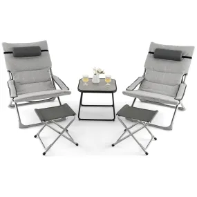 Tangkula 5 Piece Patio Sling Chair Set, Folding Beach Lawn Chairs with Ottoman & Coffee Table