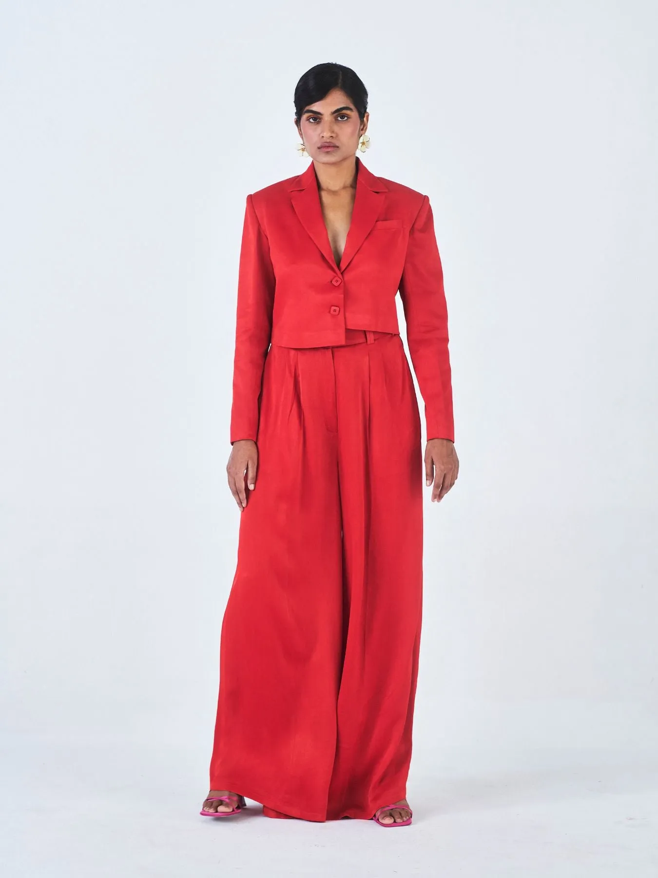 Tara Orange Fibre Trouser Suit, Bright Red