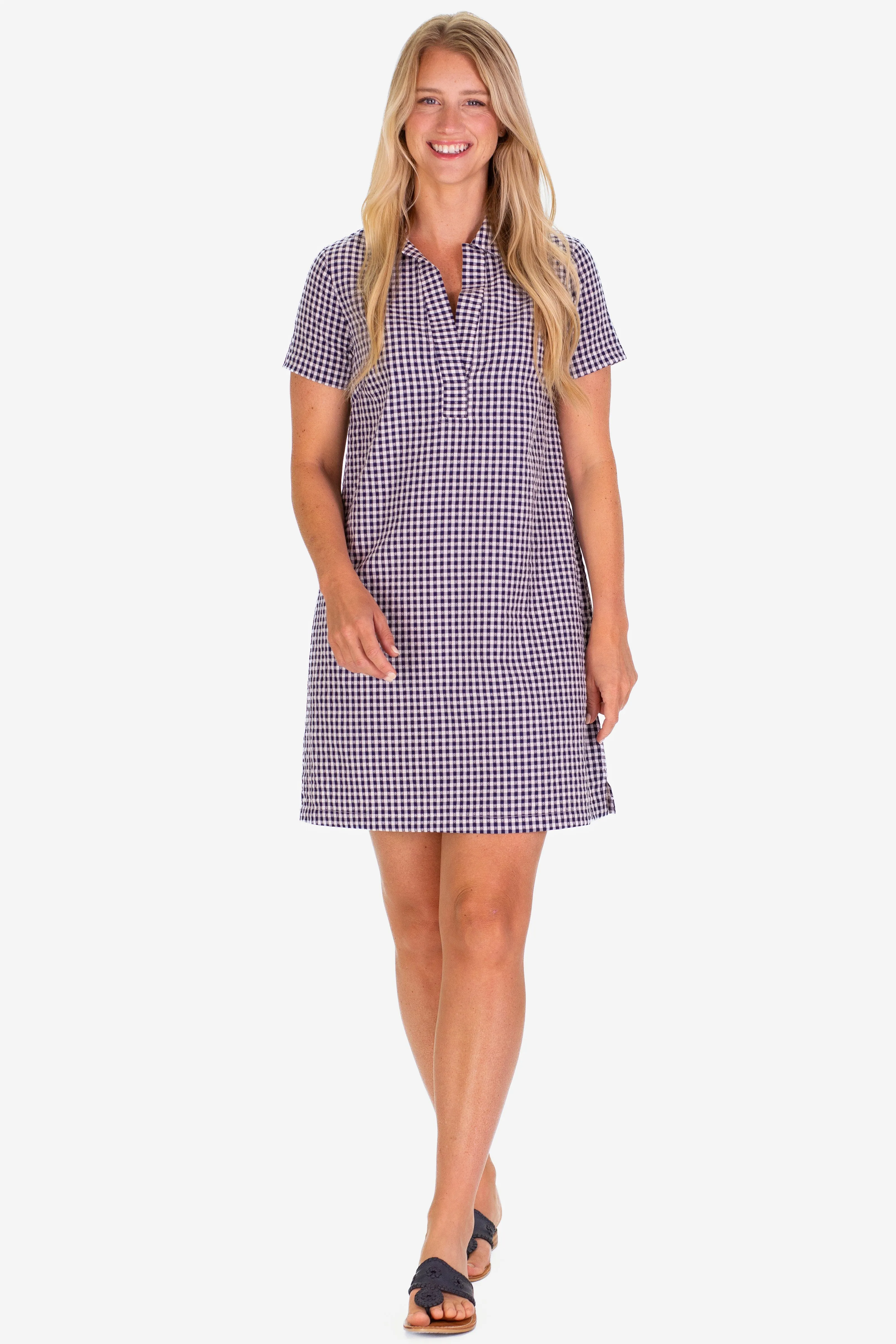 The Asher Dress in Navy Gingham