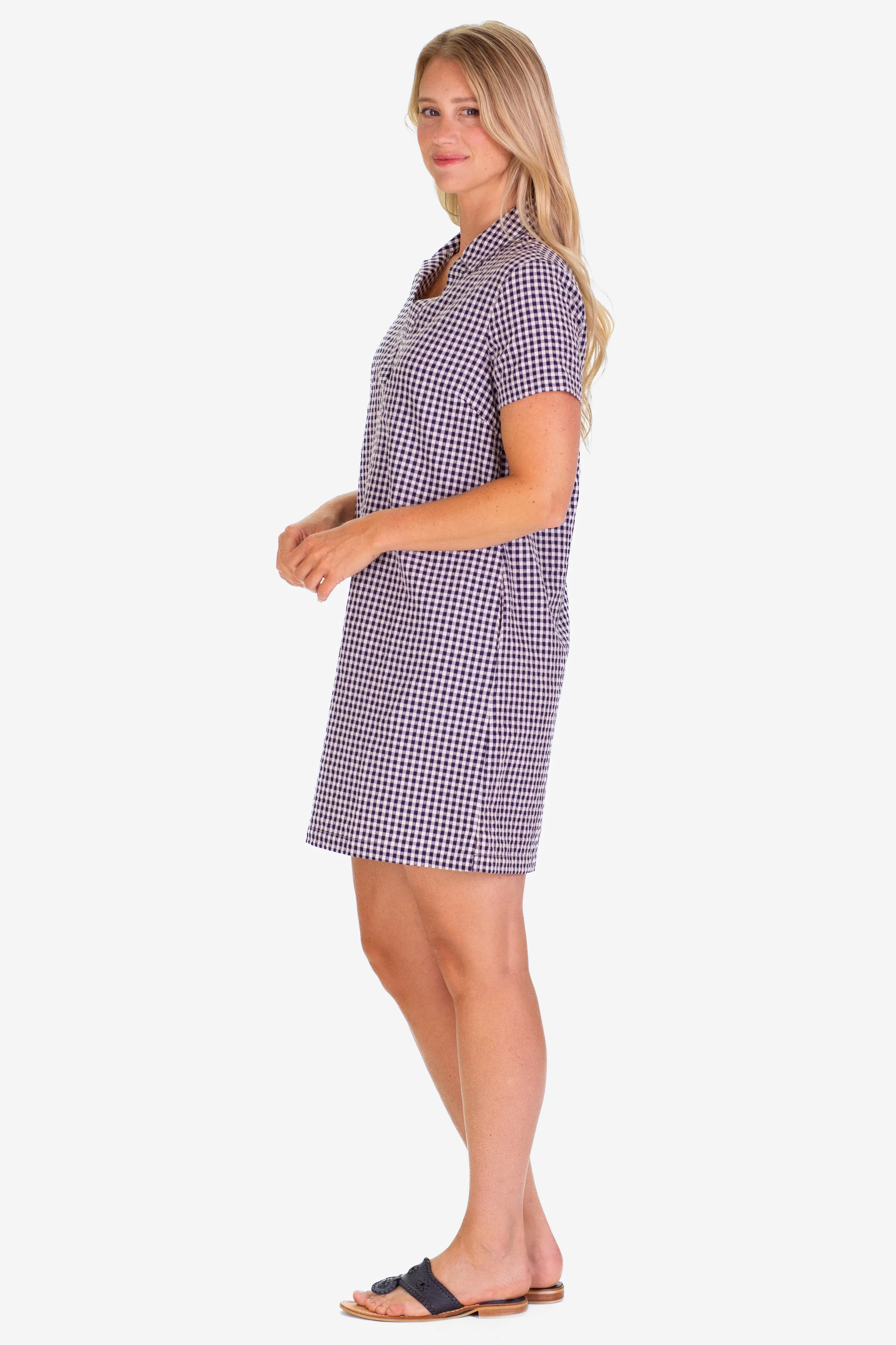 The Asher Dress in Navy Gingham