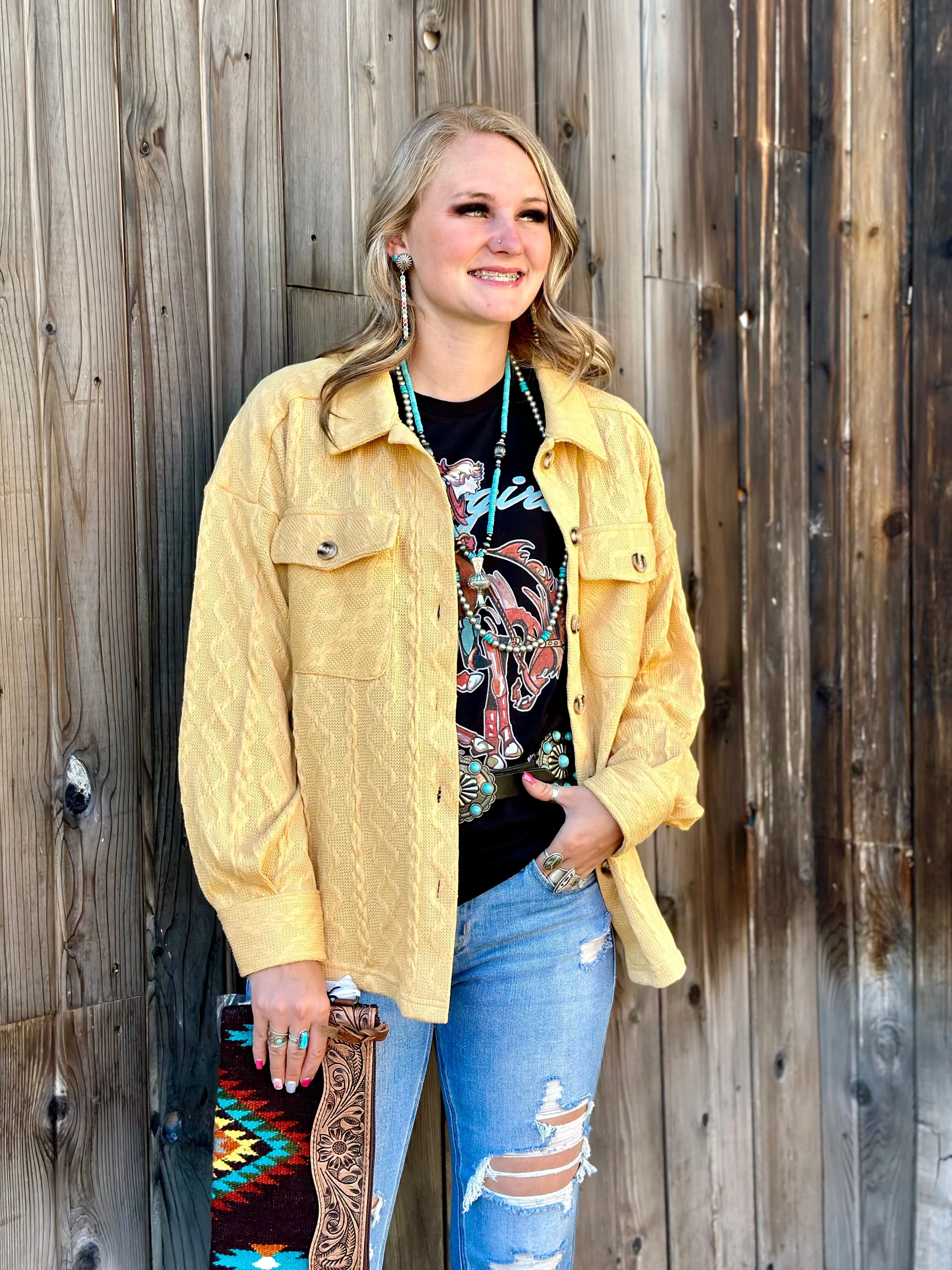 The Fall Manitoba Mustard Shacket Jacket