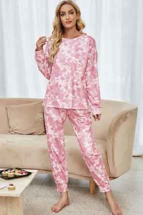 Tie-Dye Long Sleeve Top and Drawstring Joggers Lounge Set