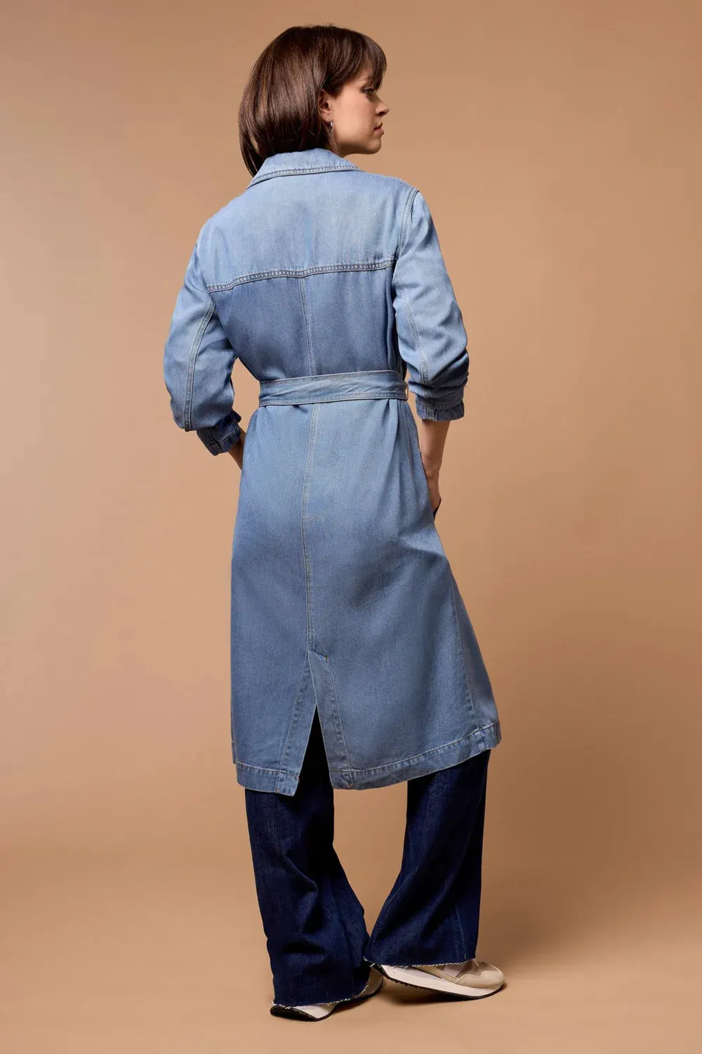 Tribal Denim Trench Coat Dress