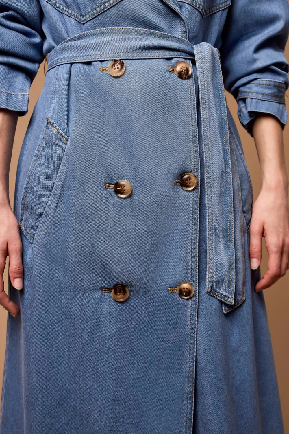 Tribal Denim Trench Coat Dress