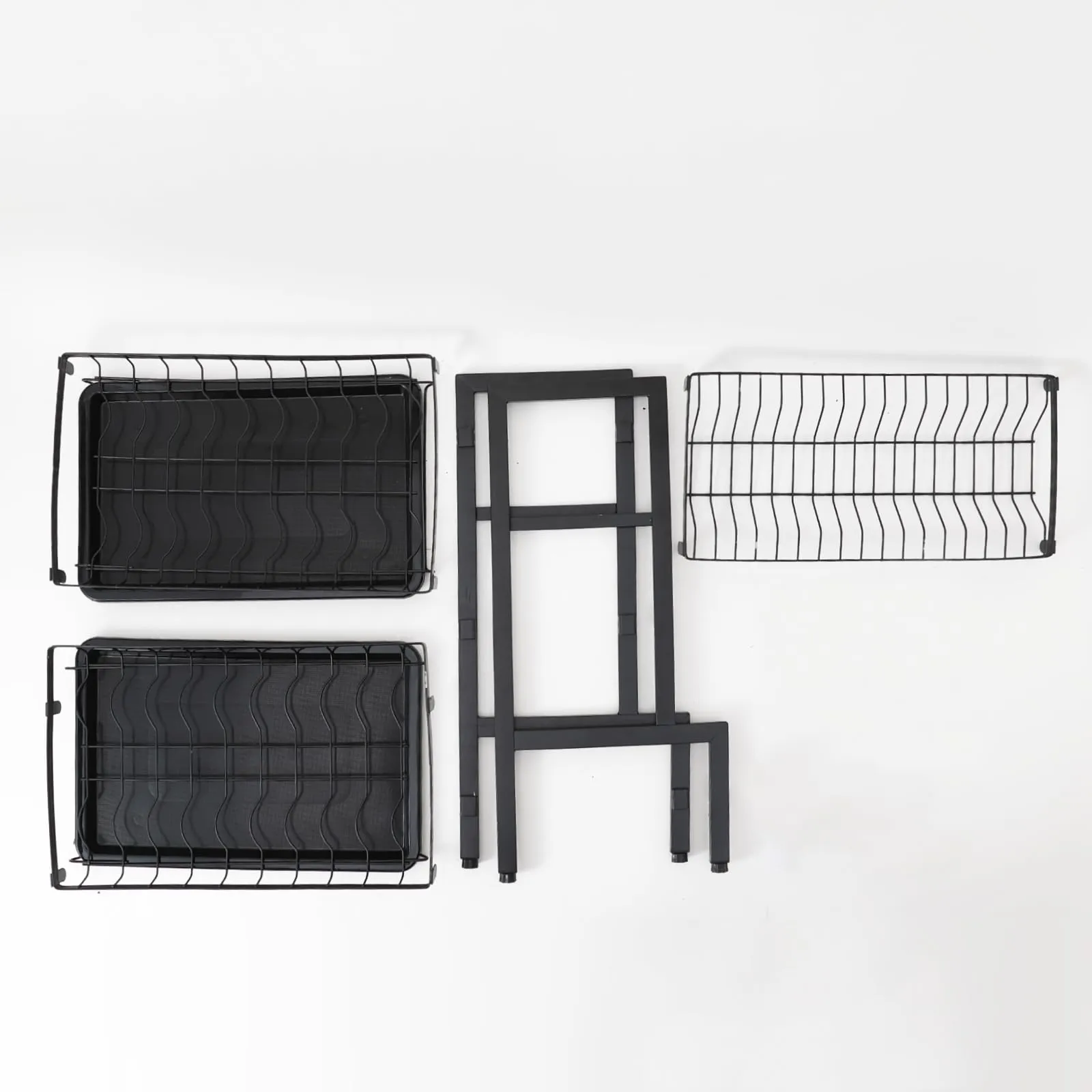 UMAI Free Mounting Dish Rack 3-Layer | Kitchen Utensil Organizer with Drain Pan | Multi-Purpose Storage | Strong and Durable Stainless Steel Construction | Space Saving Design (Black)