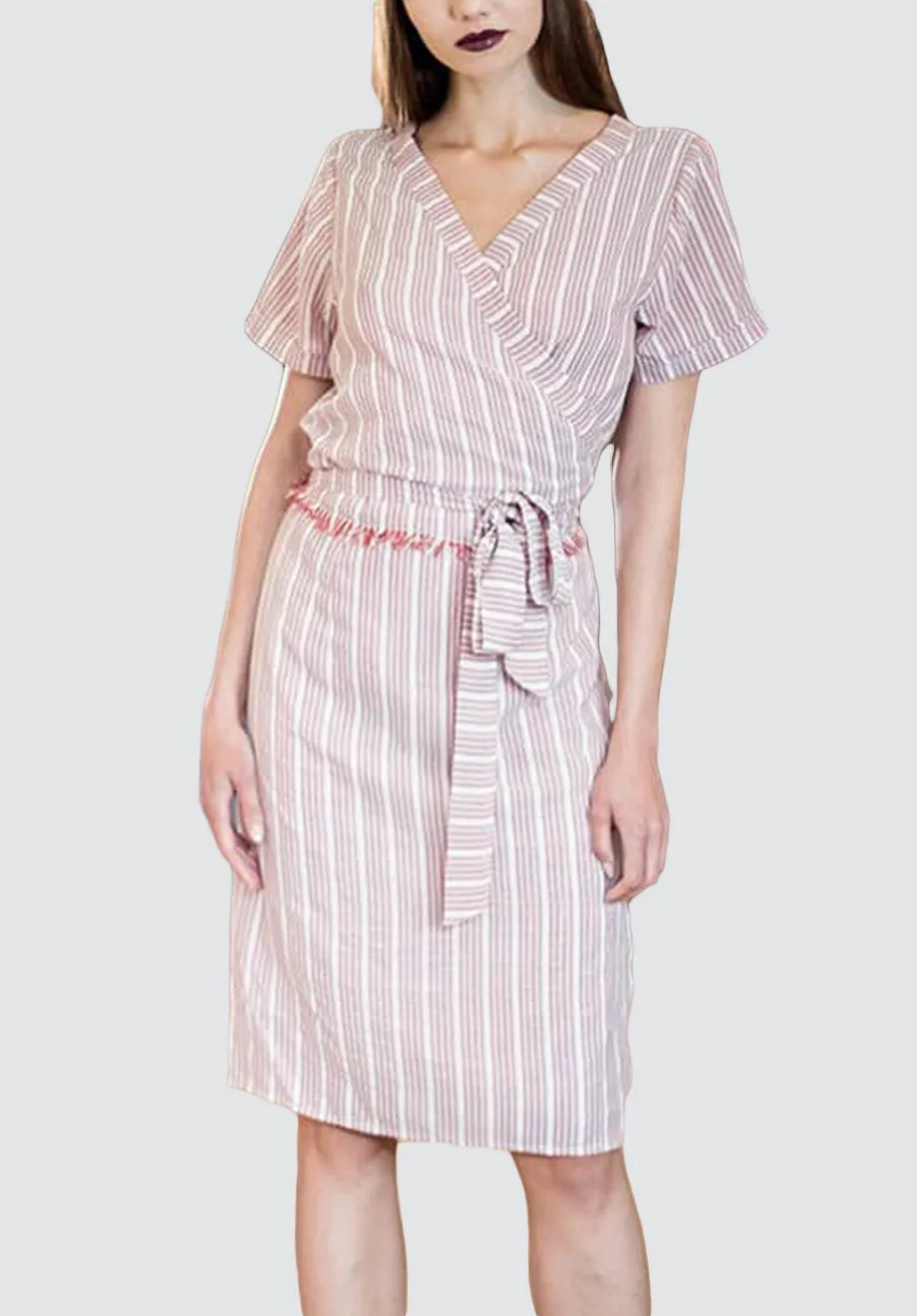 Vertical Stripe Double-breasted Dress