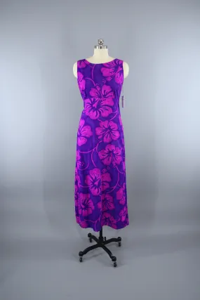 Vintage 1960s Ludy's Purple Hawaiian Wrap Maxi Dress