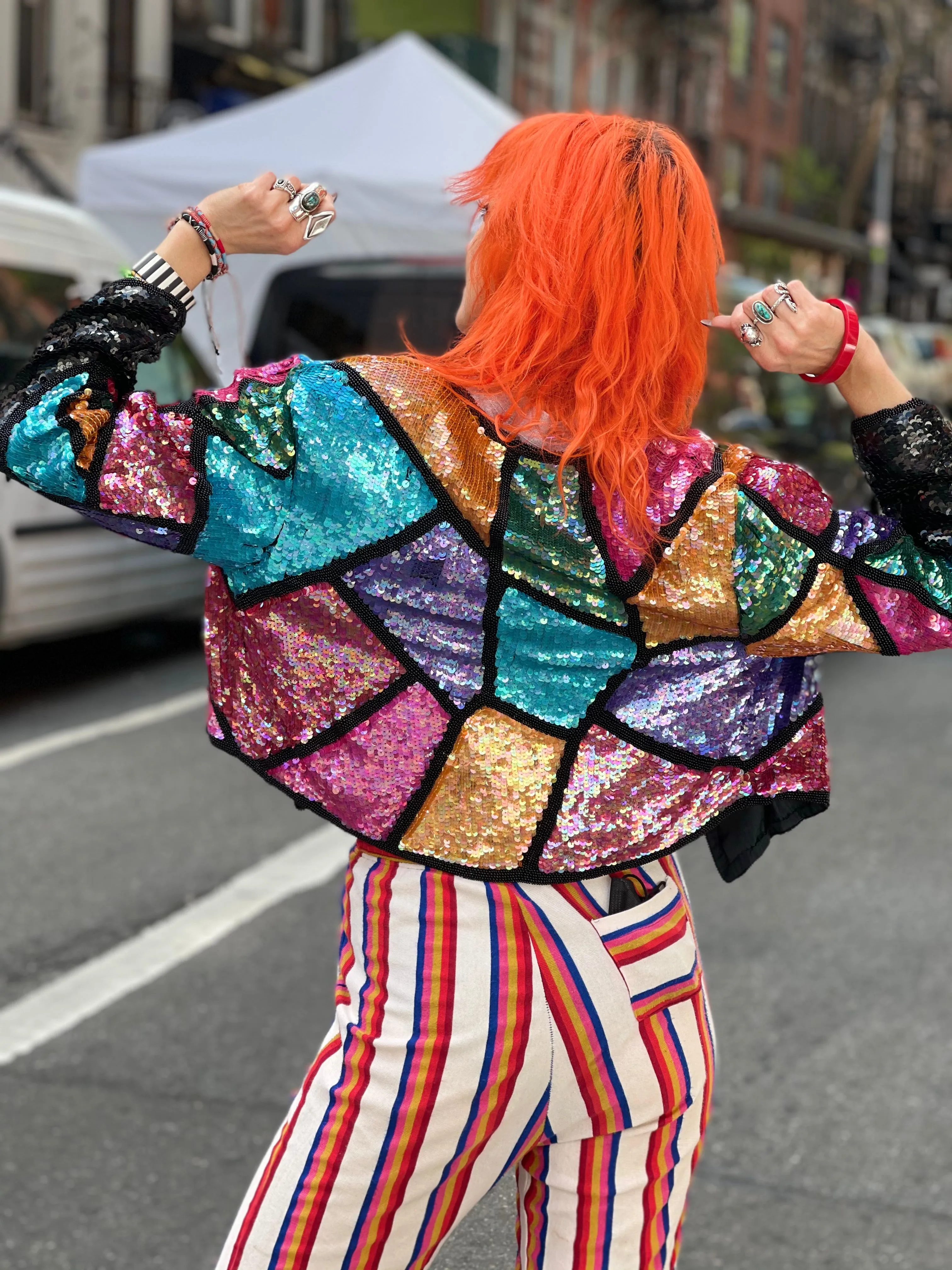 Vintage 80s Rainbow Sequin Bolero Jacket