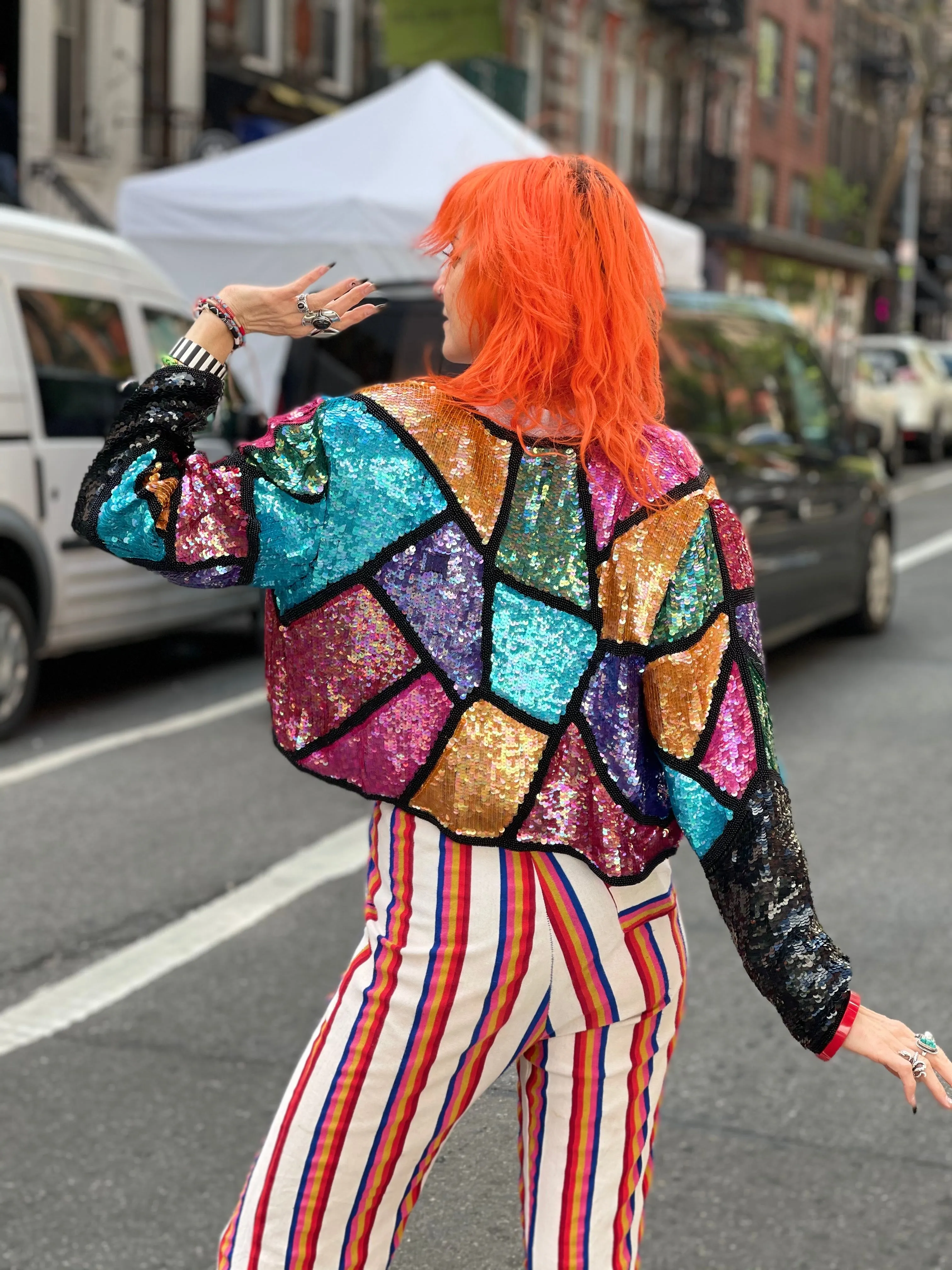 Vintage 80s Rainbow Sequin Bolero Jacket