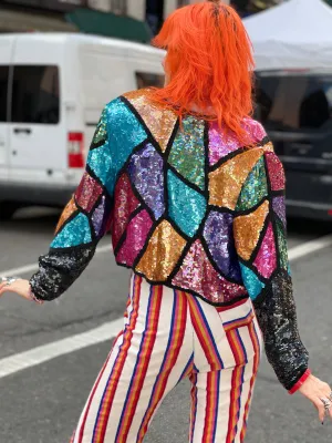 Vintage 80s Rainbow Sequin Bolero Jacket