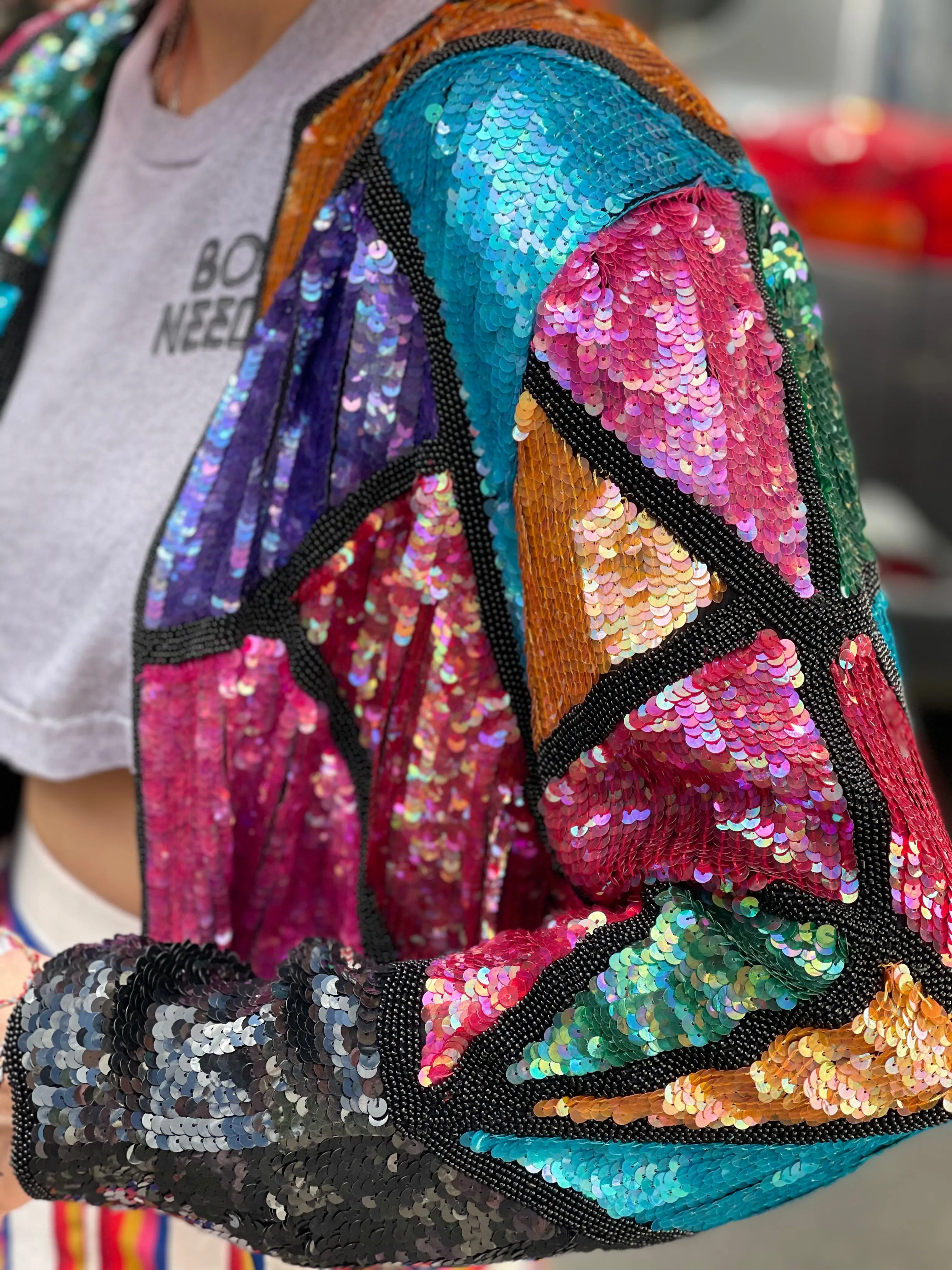 Vintage 80s Rainbow Sequin Bolero Jacket