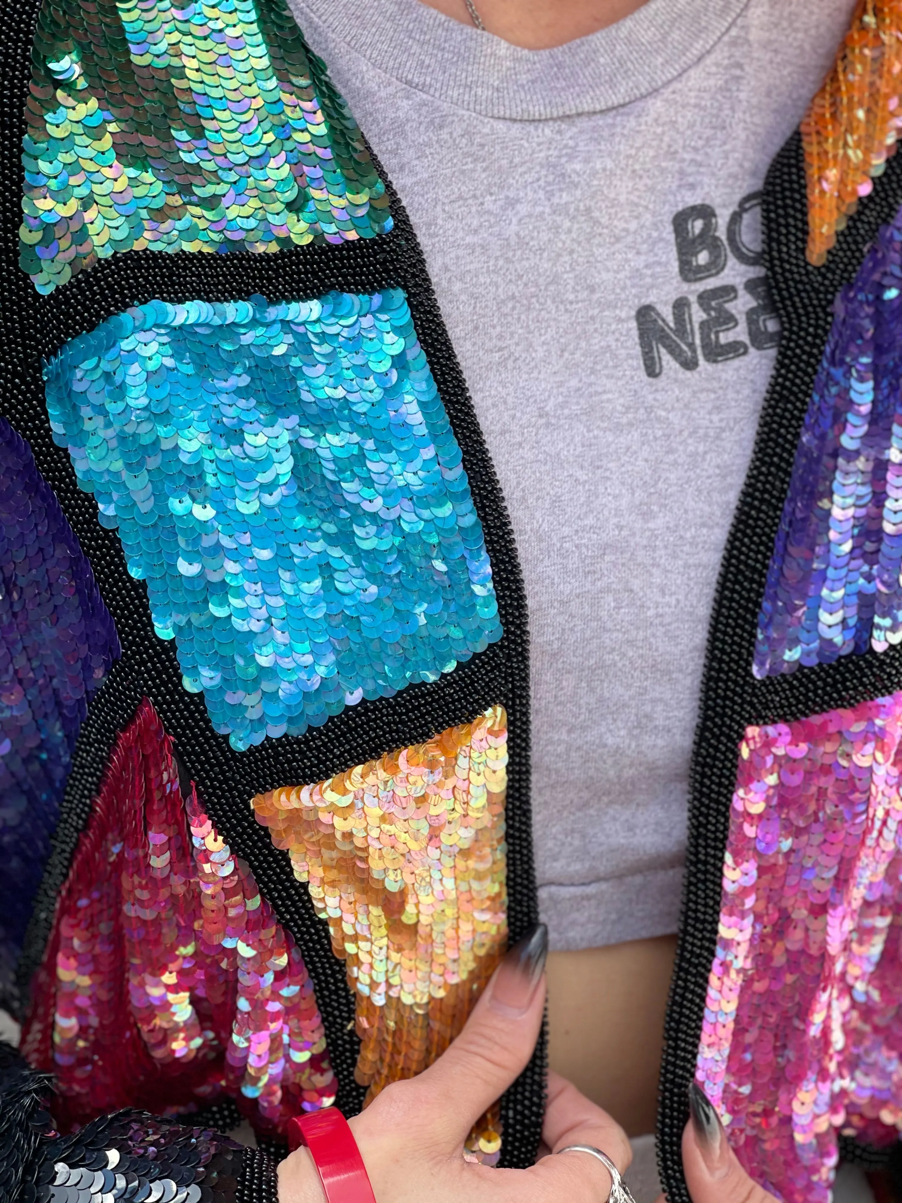 Vintage 80s Rainbow Sequin Bolero Jacket