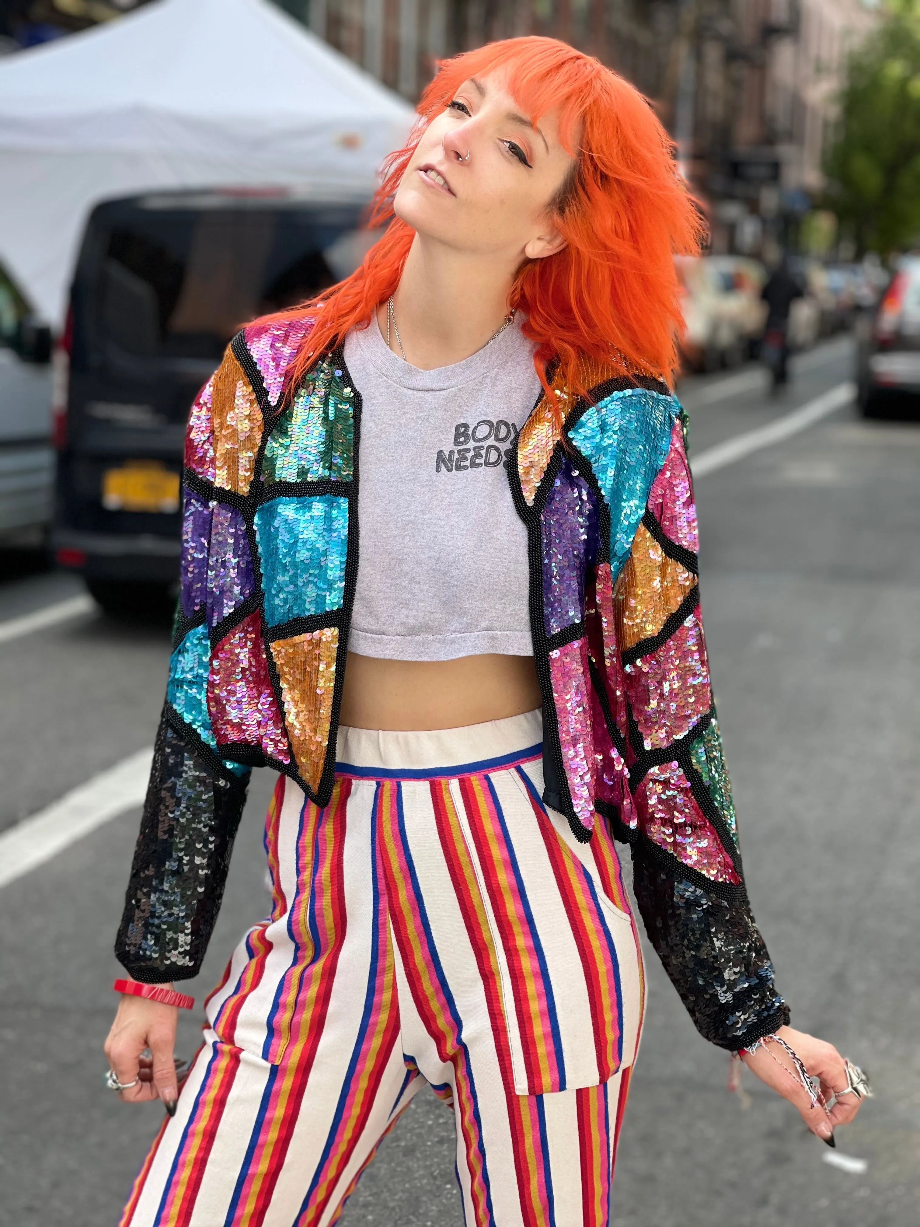 Vintage 80s Rainbow Sequin Bolero Jacket