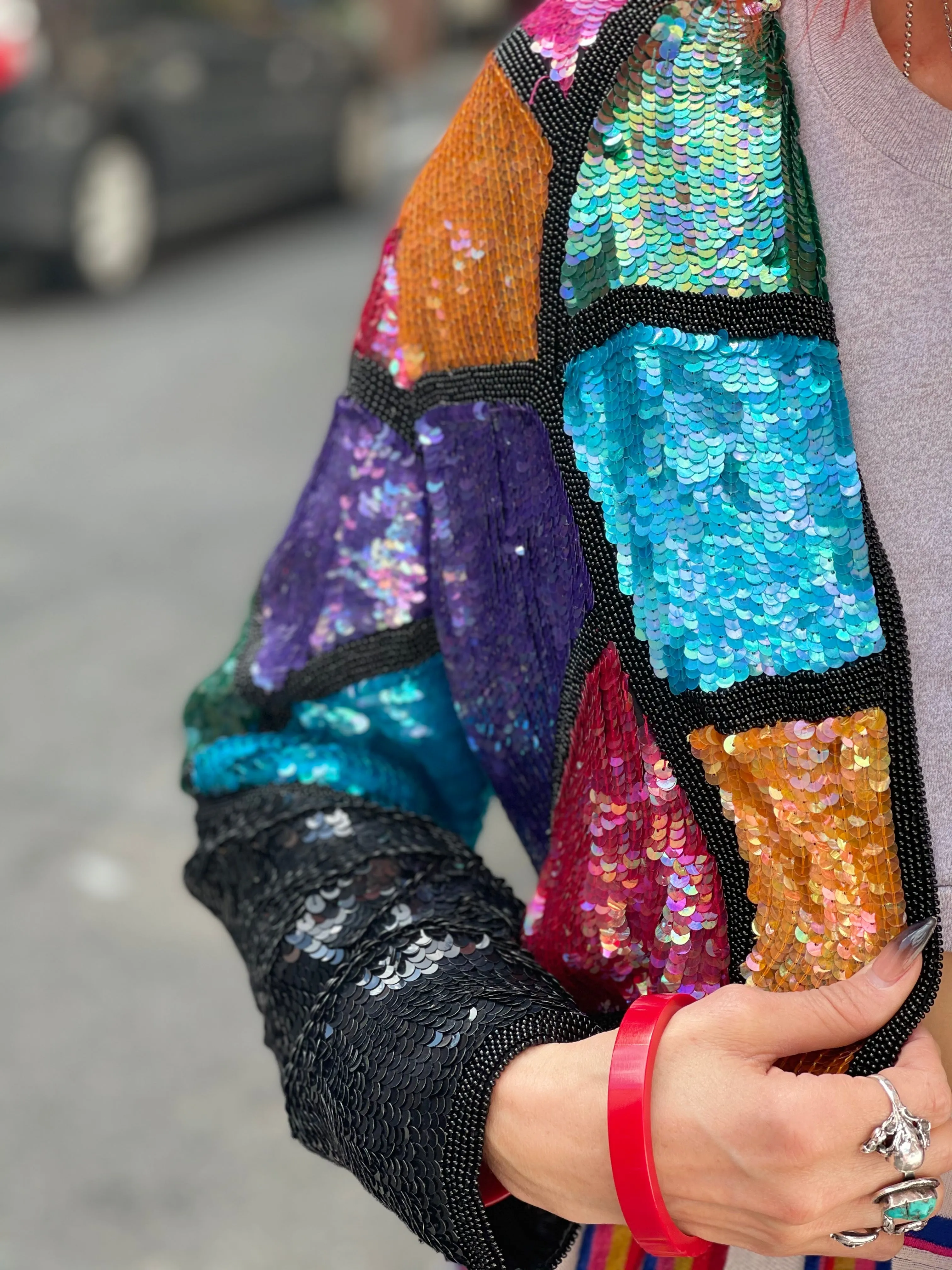 Vintage 80s Rainbow Sequin Bolero Jacket