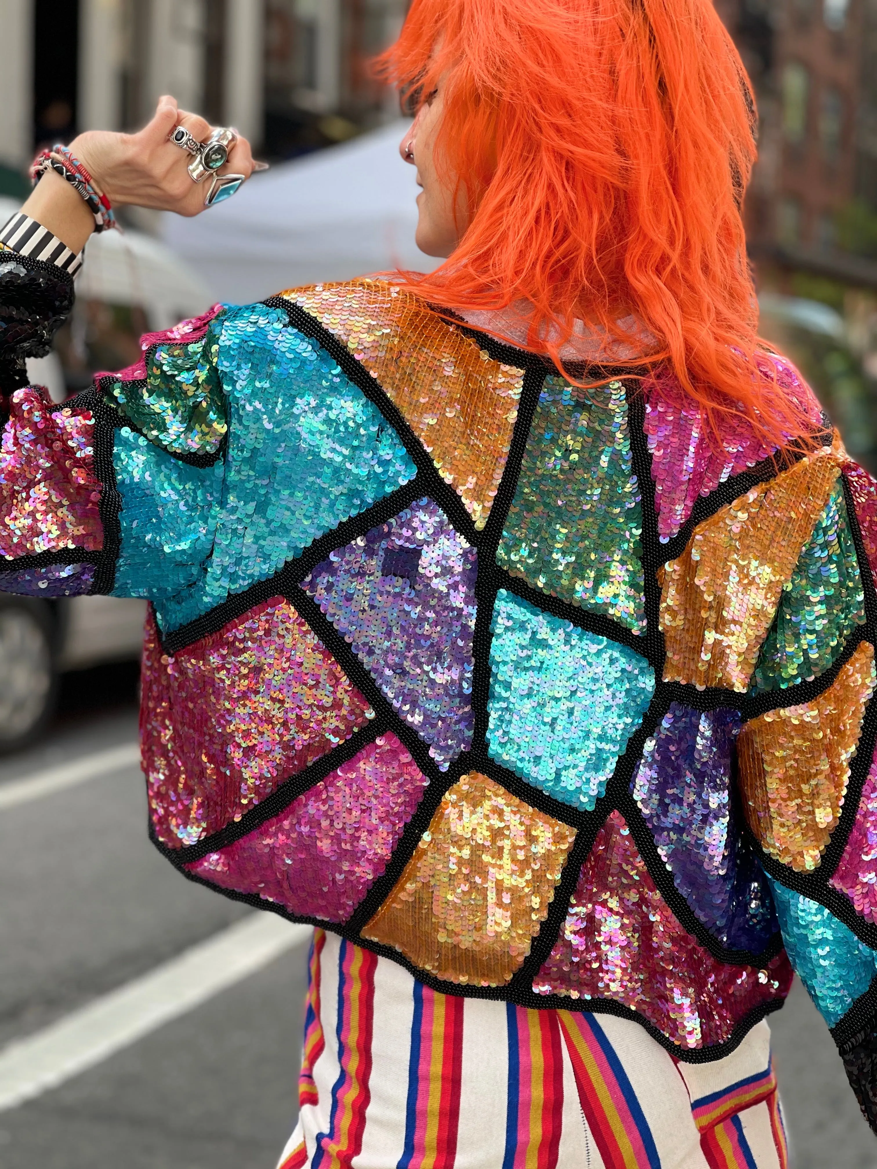 Vintage 80s Rainbow Sequin Bolero Jacket