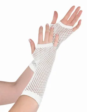 White Fishnet Gloves Long