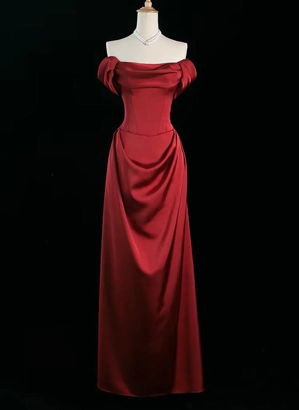 Wine Red Satin Simple Long Party Dress, A-line Wine Red Prom Dress