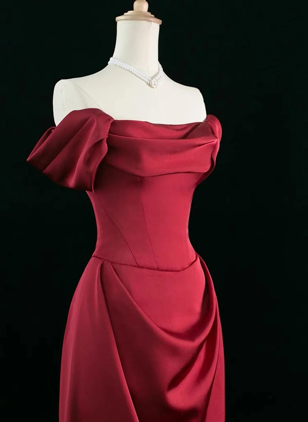 Wine Red Satin Simple Long Party Dress, A-line Wine Red Prom Dress