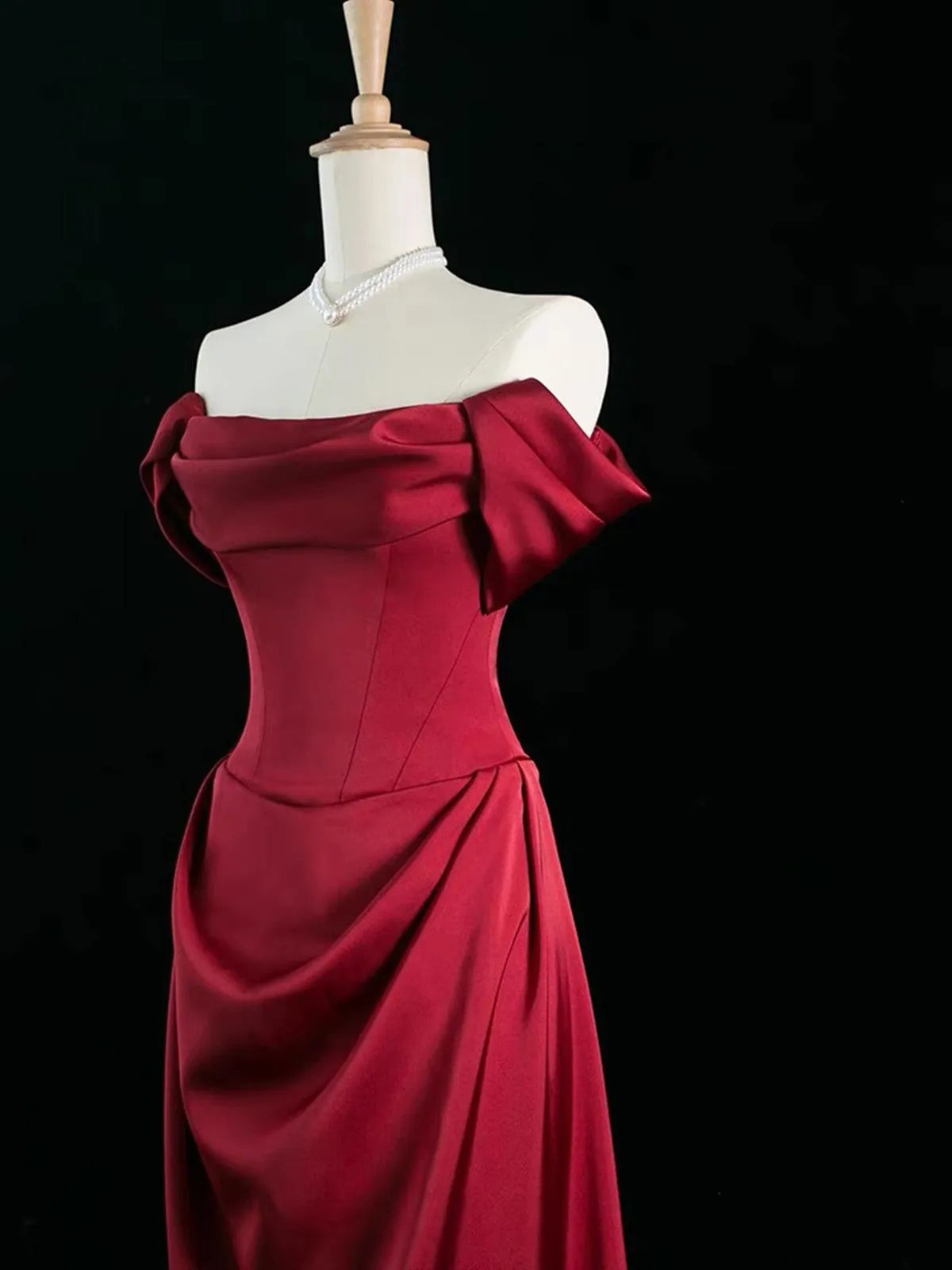 Wine Red Satin Simple Long Party Dress, A-line Wine Red Prom Dress