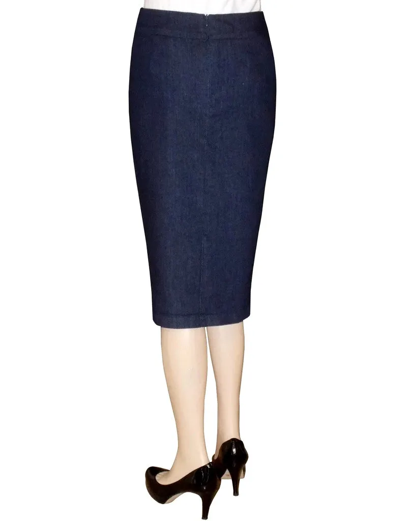 Women's Below The Knee Stretch Denim Pencil Skirt