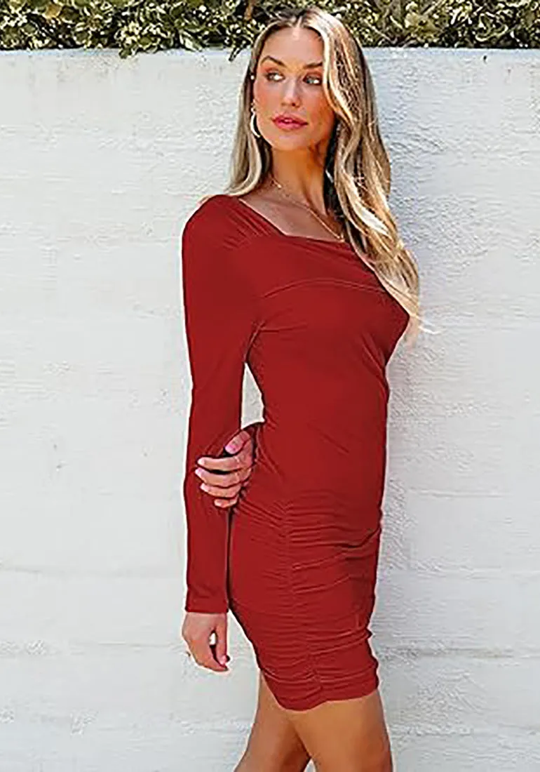 Women's Bodycon One Shoulder Long Sleeve Sexy Short Dress