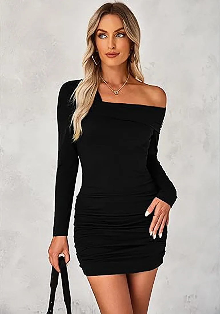 Women's Bodycon One Shoulder Long Sleeve Sexy Short Dress