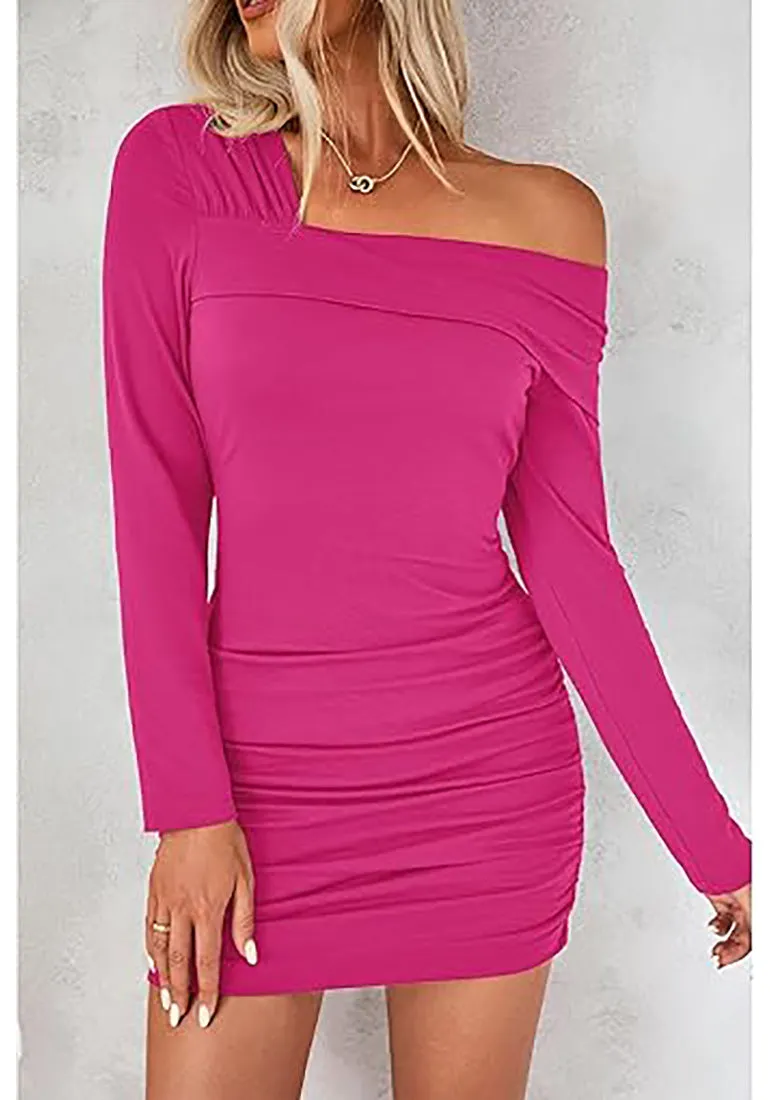 Women's Bodycon One Shoulder Long Sleeve Sexy Short Dress